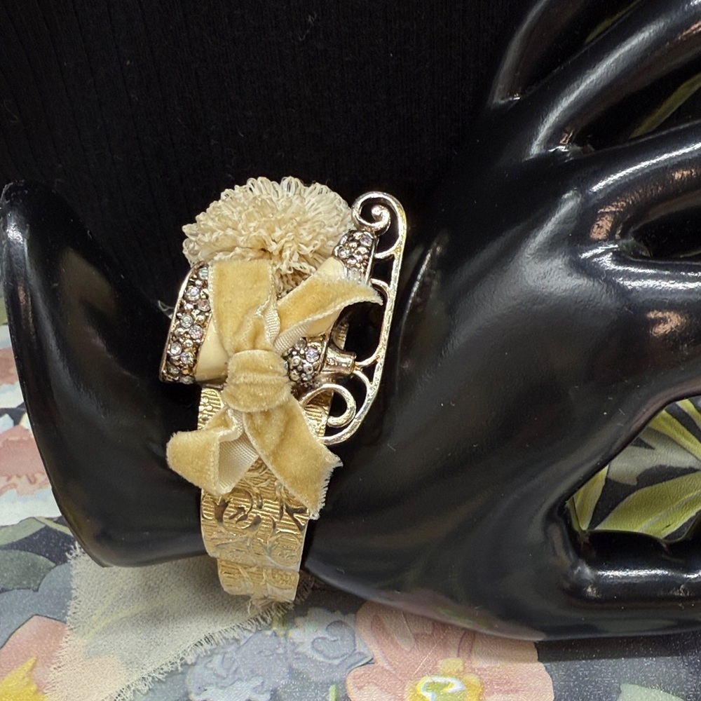 ⭐️Adorned Crown Jewelry assemblage Victorian Christmas ice skating bracelet cuff